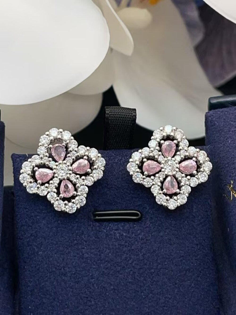Harry Winston Style Winston Cluster Pink Sapphire Diamond Earrings